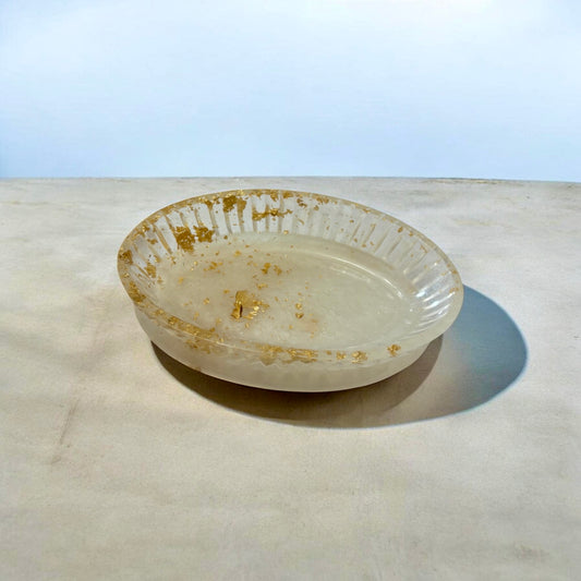 Soap Dish-Gold Flake and White Backgound