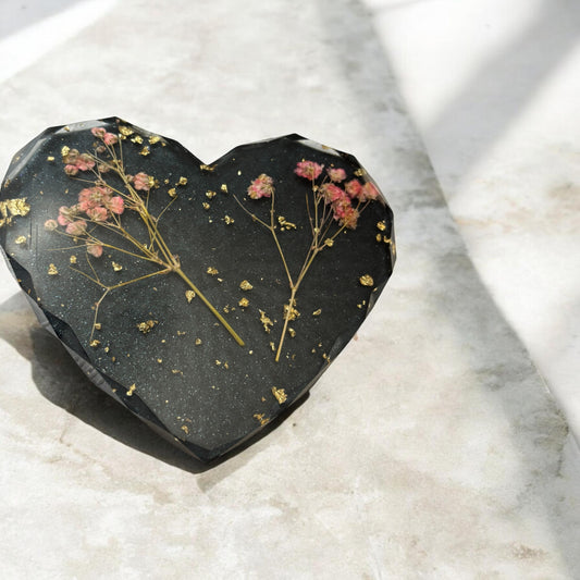 Coaster- Pink Baby's Breath, Gold Foil with Black Background