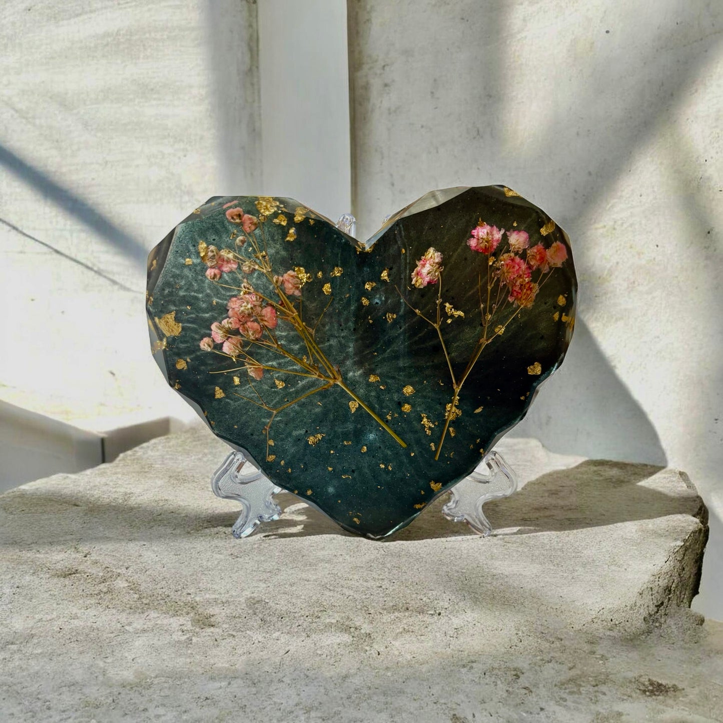 Coaster- Pink Baby's Breath, Gold Foil with Black Background