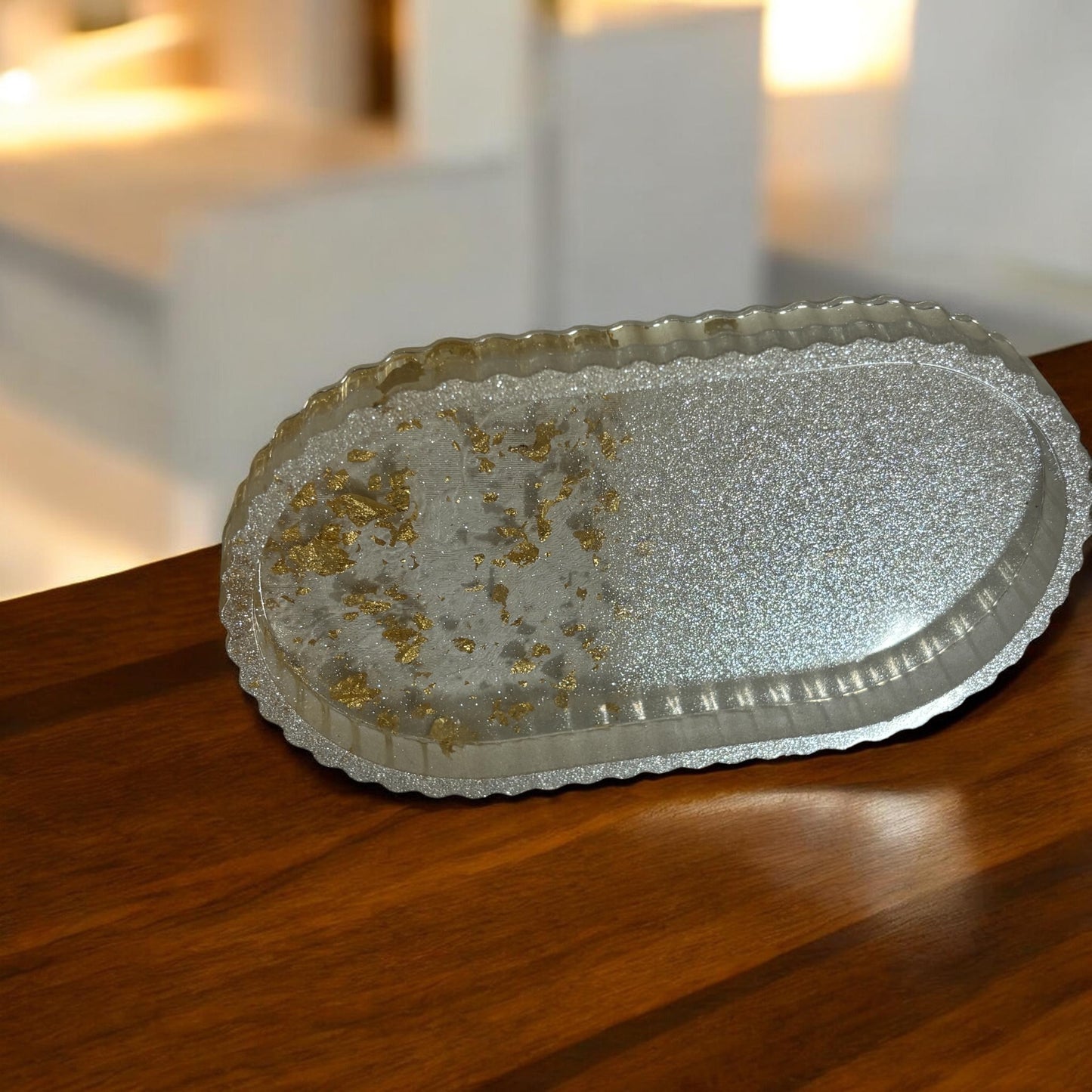 Tray- White and Gold Flakes