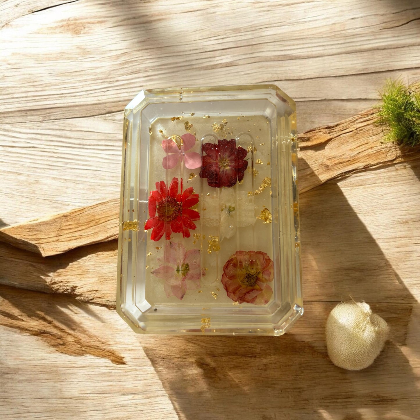 Soap Dish-Red and Pink Flowers and White Background