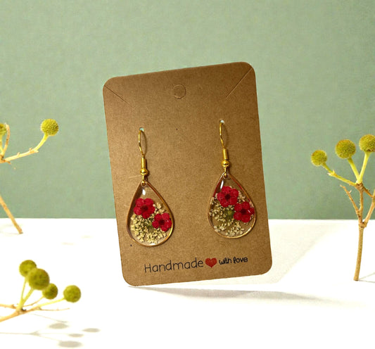 Earrings- Floral Teardrop with White Flowers