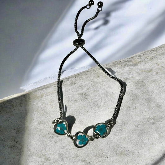 Stainless Steel Floral Adjustable Bracelet with Forget Me Knots Flower (3 flowers , gold color)