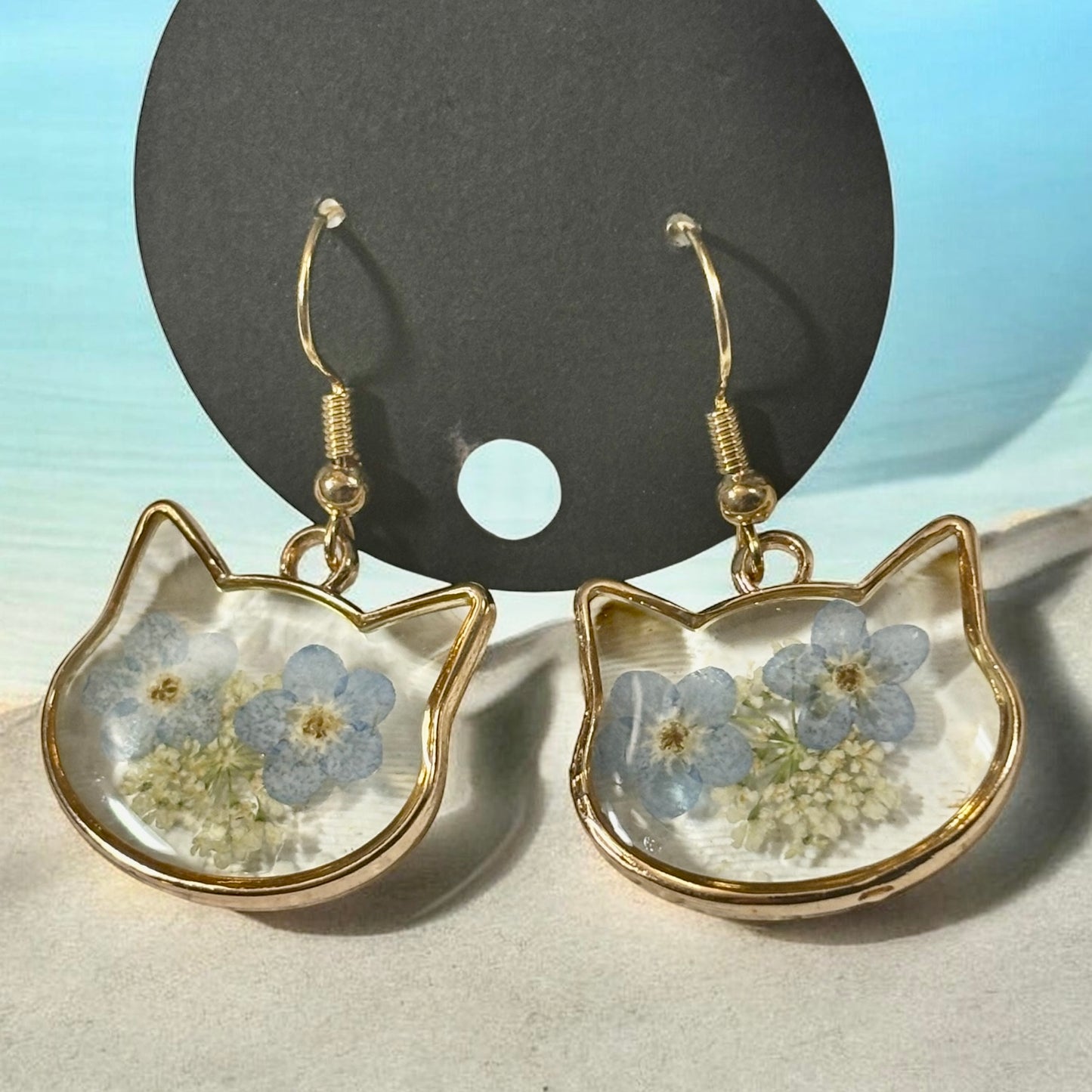 Earrings- Stainless Steel Hypoallergenic Cat Shaped Forget Me Knots