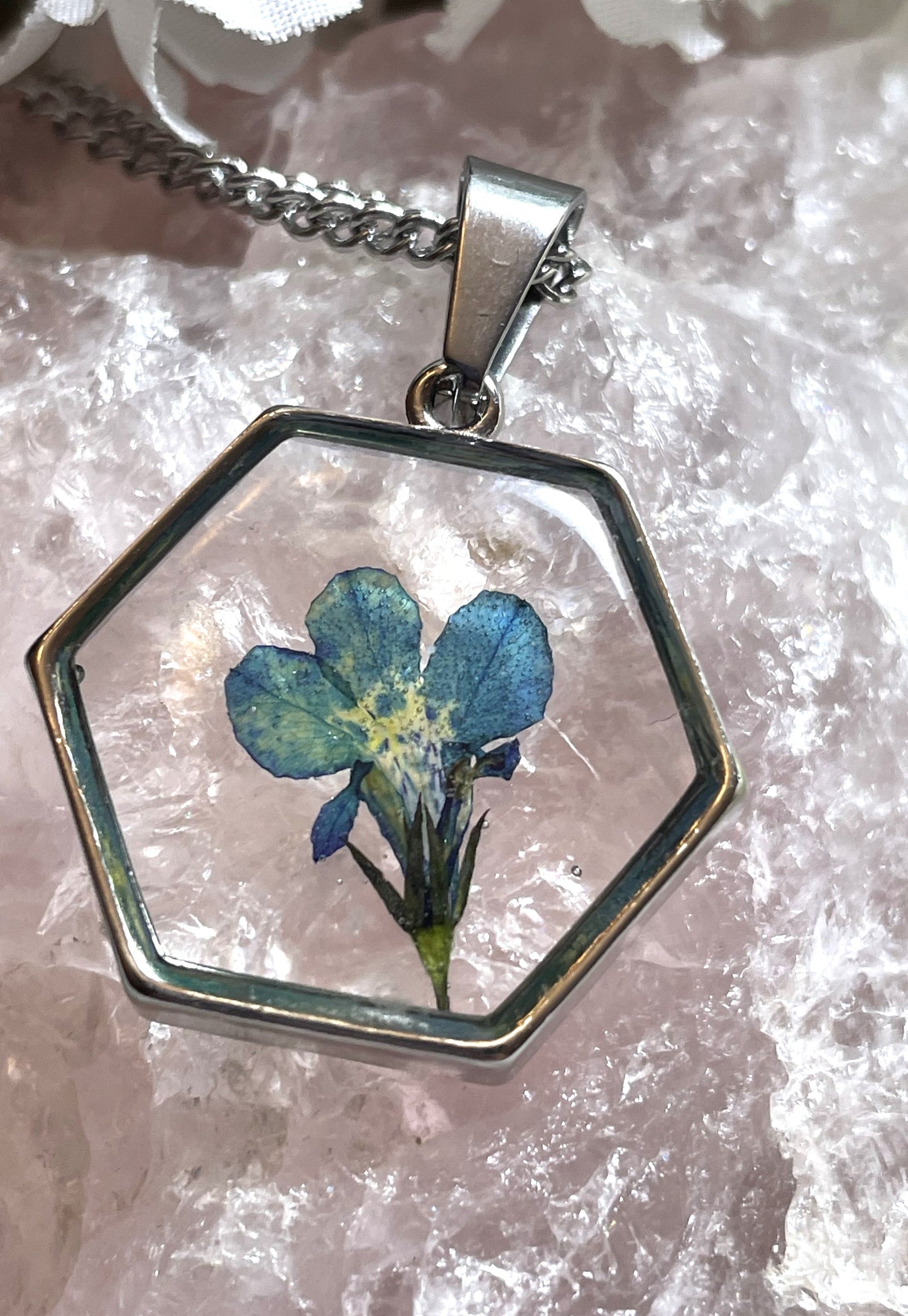 Necklace-Blue Lobelia Hexagon Pendant
