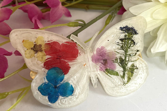 Butterfly Shaped Floral Hair Clip with White Background