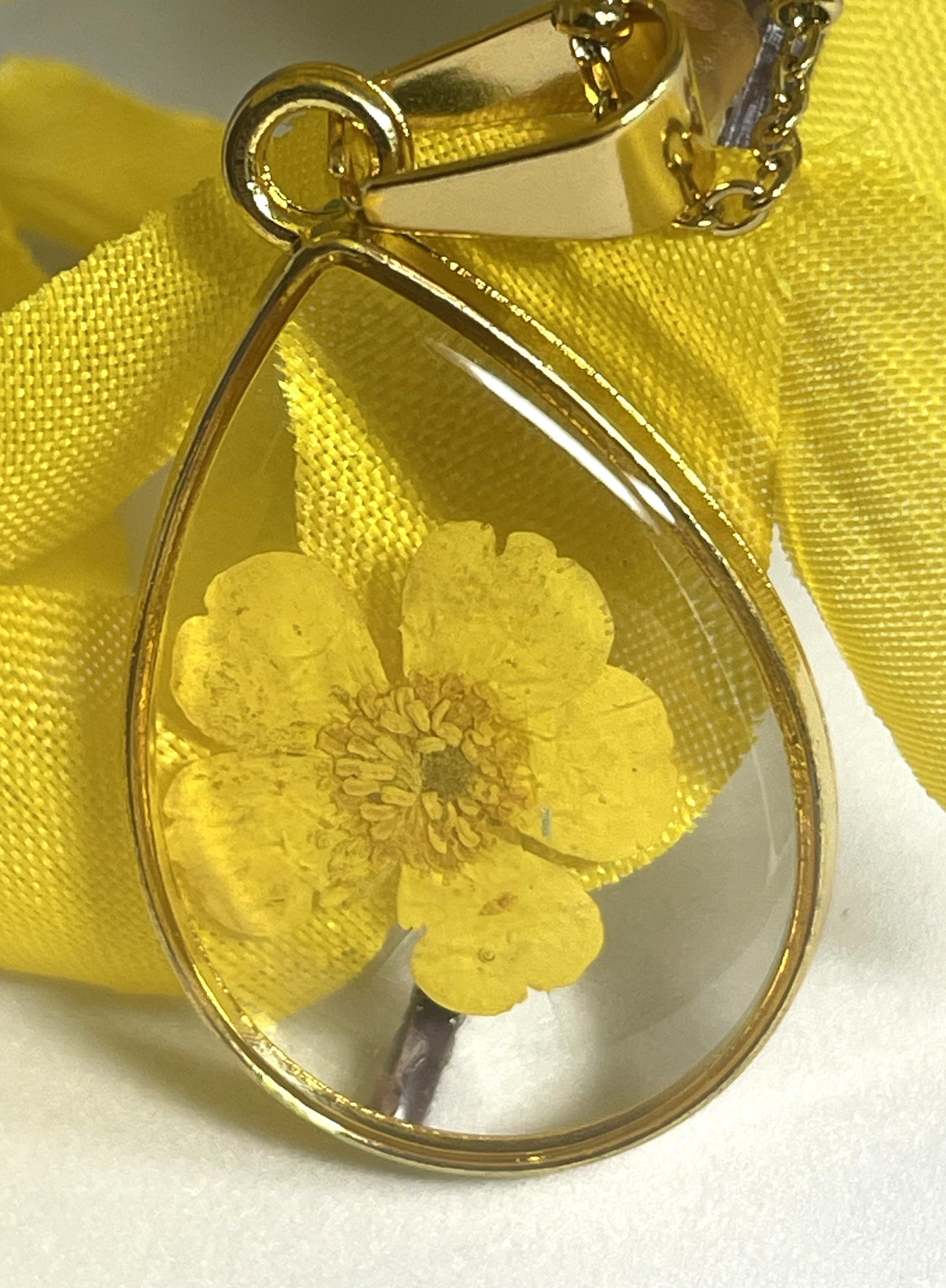 Necklace- Yellow Buttercup Tear Drop Pendant