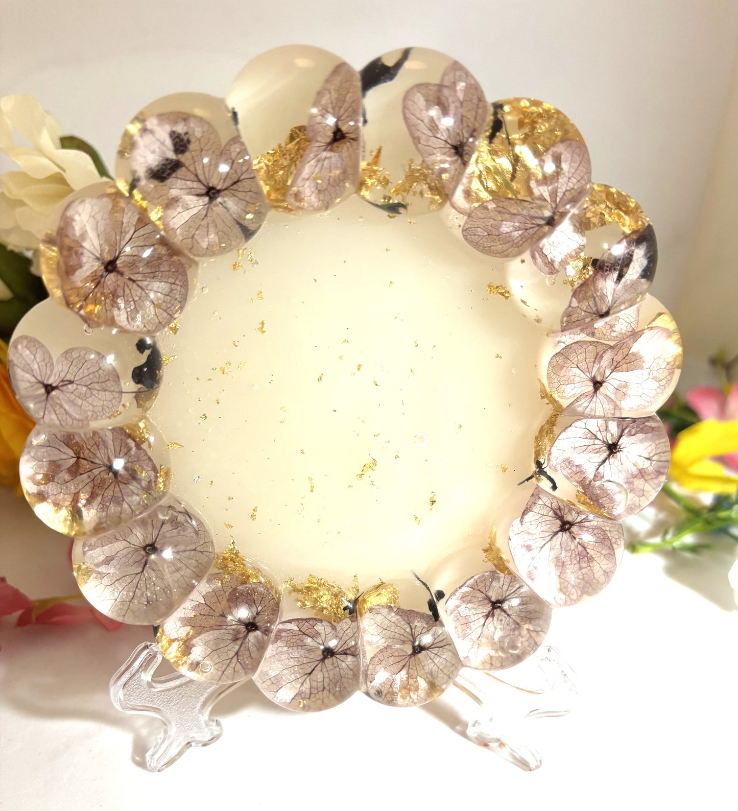 Coaster- Cherry Blossom and Gold Foil with White Background