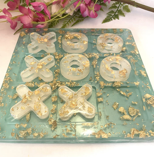 Large Tic Tac Toe Board- Green background and Gold Foil Leaf