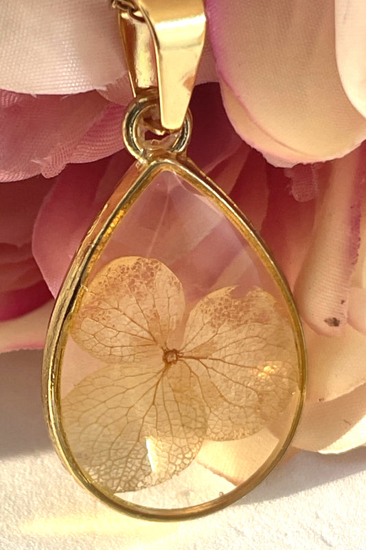 Necklace- Pink Hydrangea Teardrop Pendant