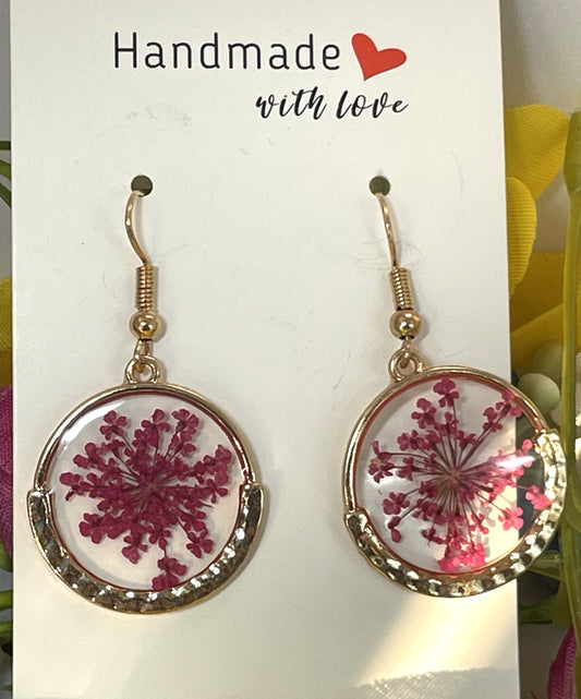 Earrings- Pink Queen Anne Lace
