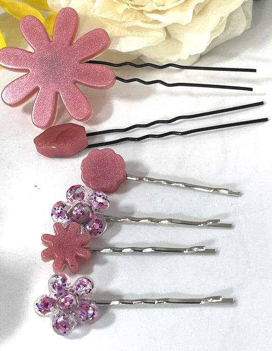 Hair Clips- Pink Hair Pins (Set of 5)
