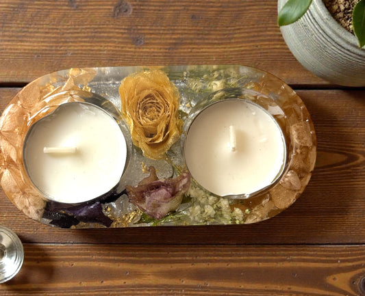 Candle- Floral 2 Tealight with Roses, Baby's Breath and Hydrangea in White Background