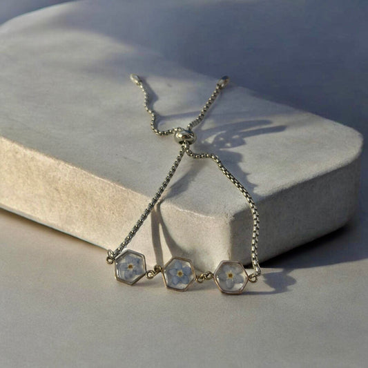 Stainless Steel Floral Bracelets with Forget Me Knots Flower (3 flowers)