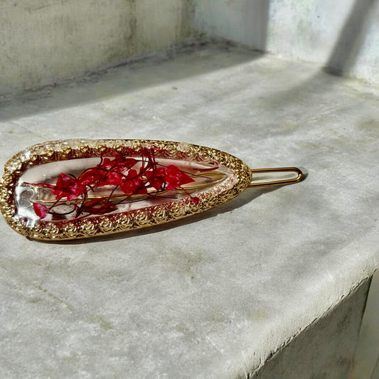 Floral Hair Clip- Red Gypsophila Flower