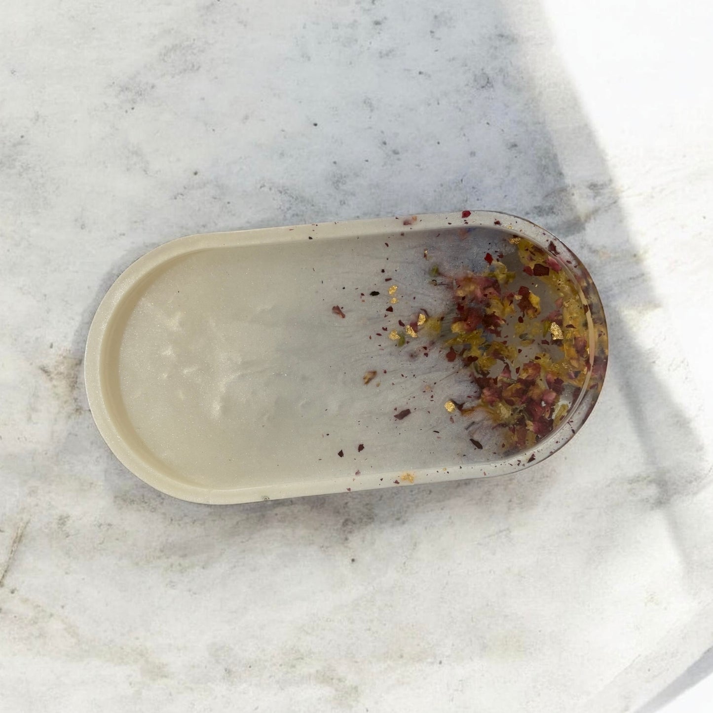 Tray- Floral Tray Red and Yellow Rose Petals with Gold Flakes and White Background