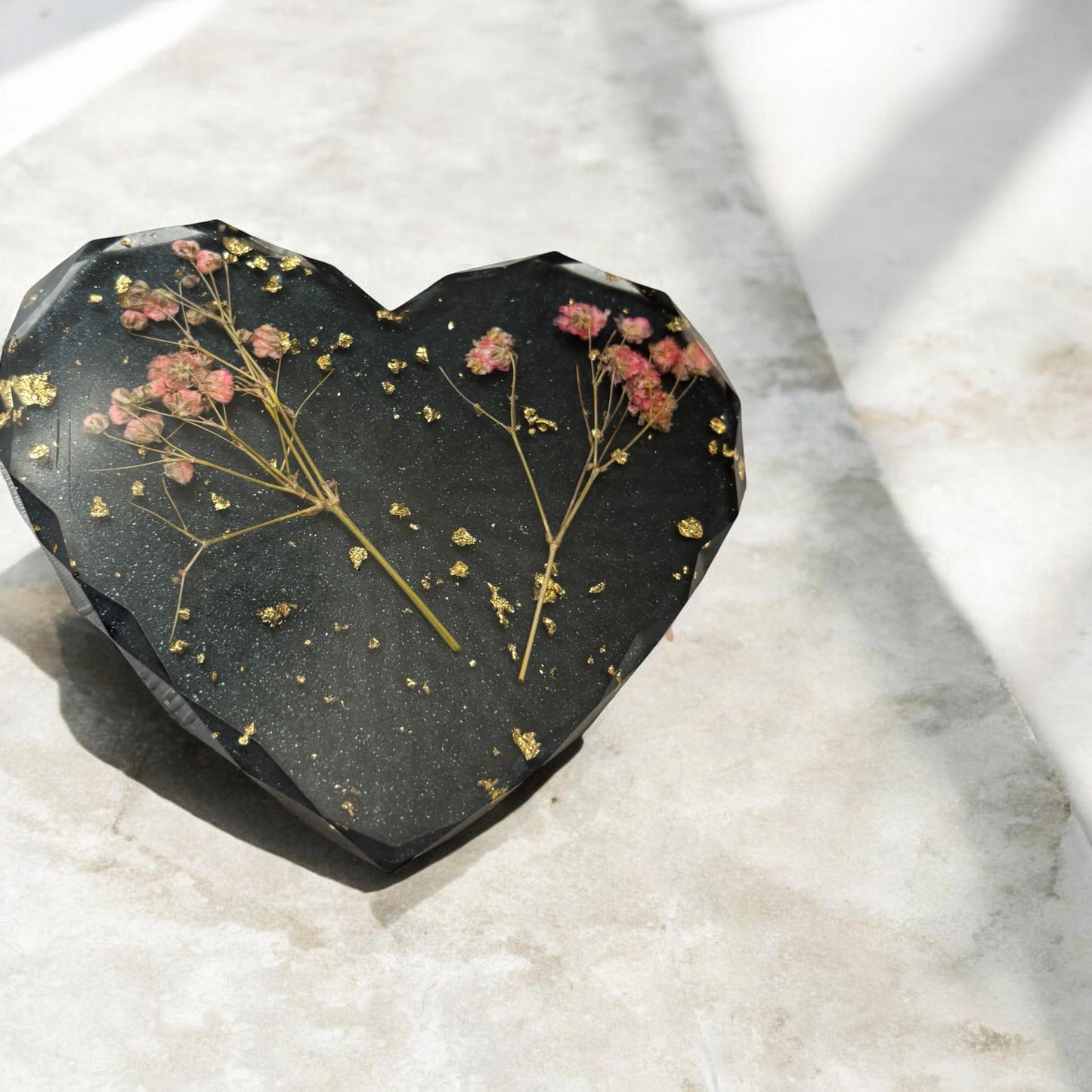 Coaster- Pink Baby's Breath,  Gold Foil with Black Background