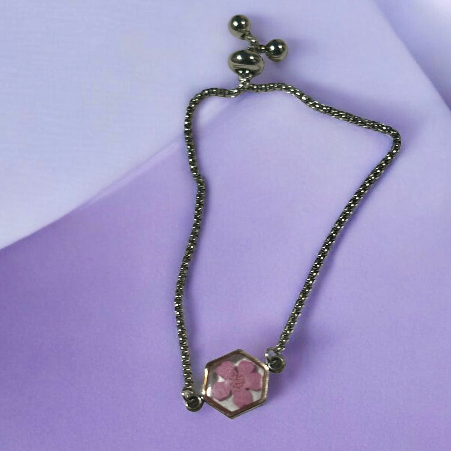 Stainless Steel Adjustable Floral Bracelet with Forget Me Knots Flower (1 flower silver color)