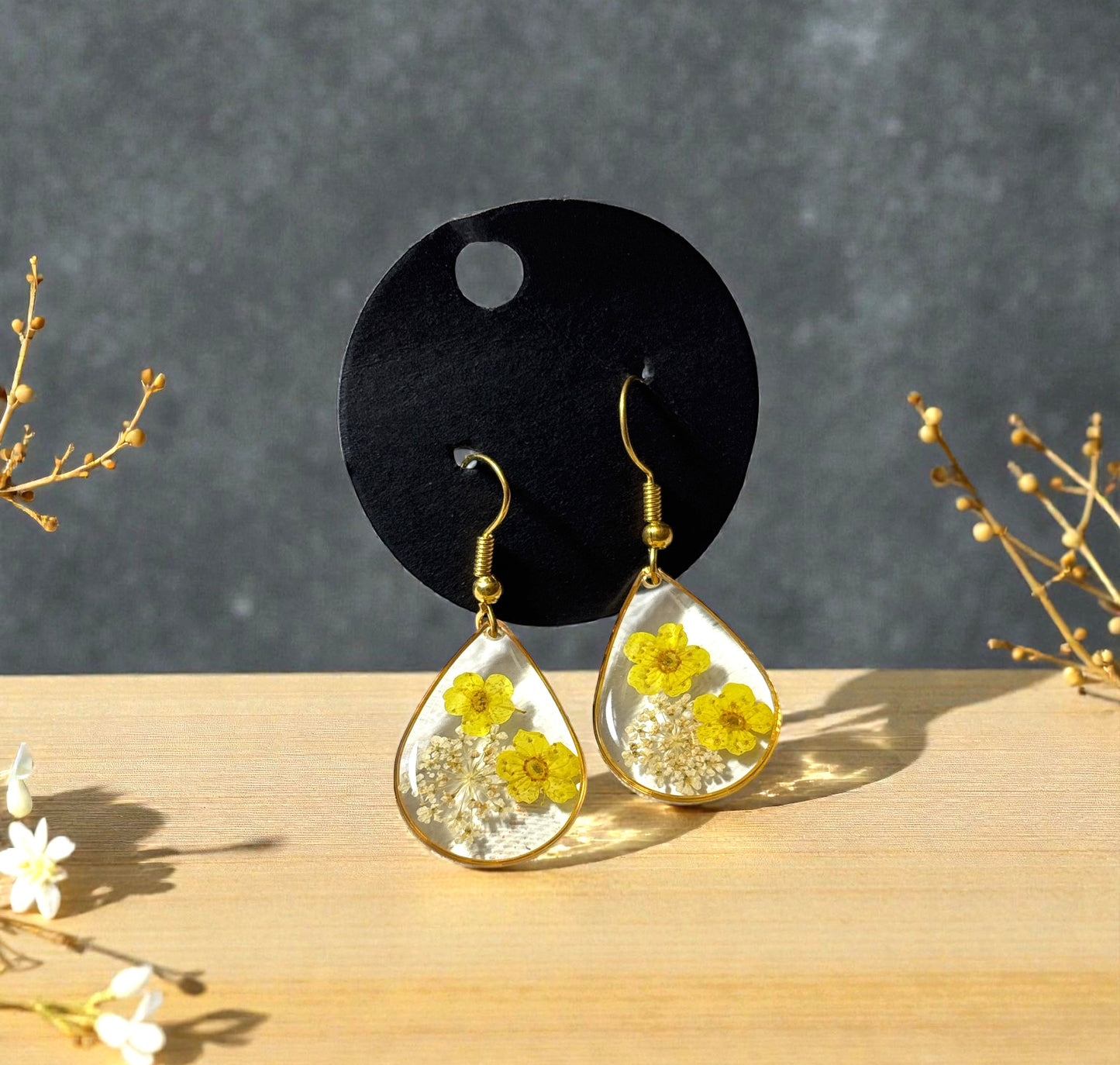 Earrings- Floral Teardrop with White Flowers