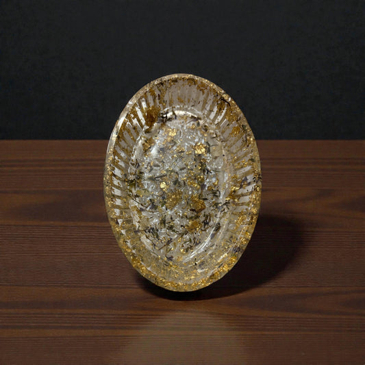 Soap Dish-Gold Flake, White Baby's Breath and White Background