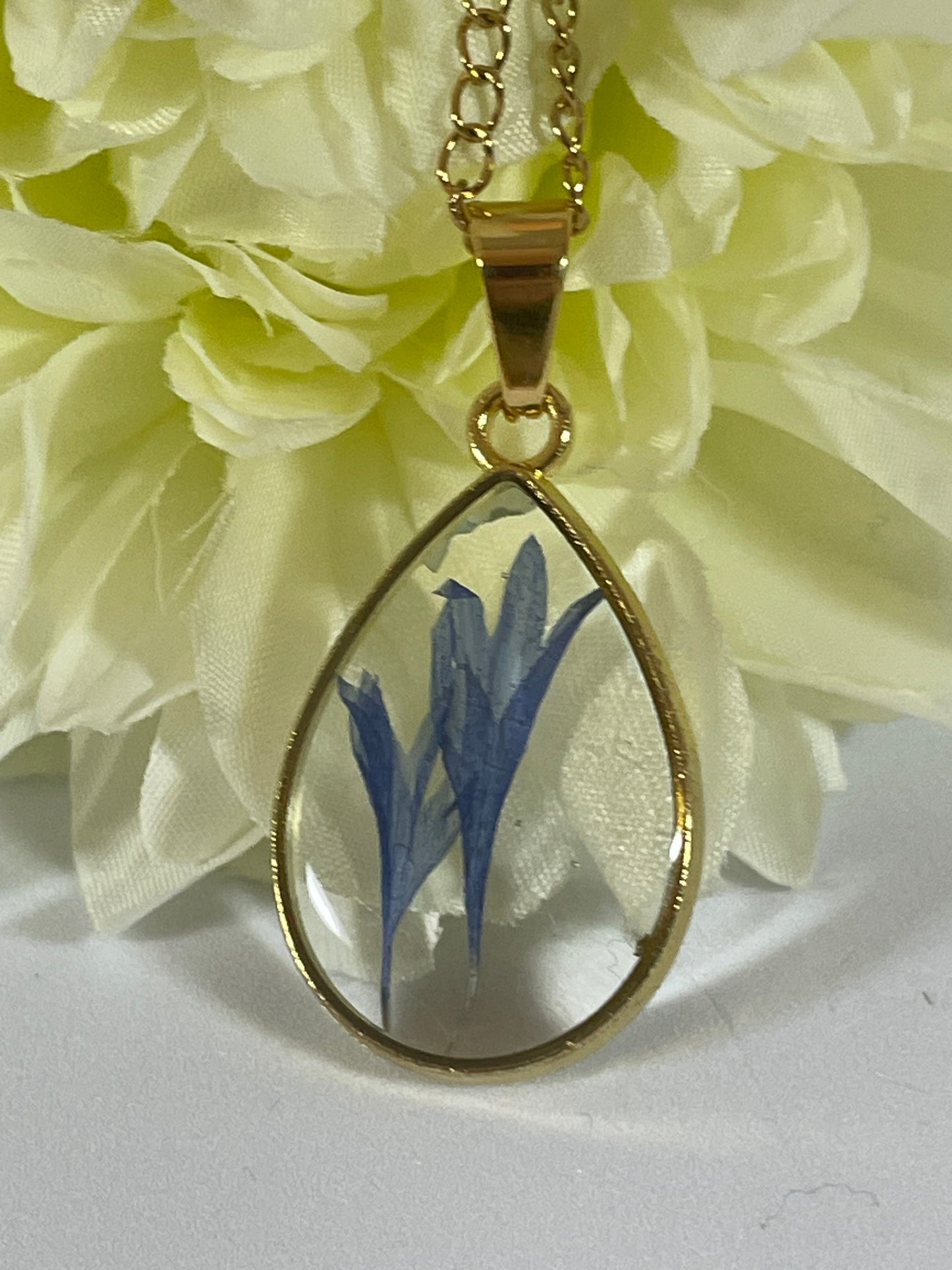 Necklace- Blue Cornflower Teardrop Pendant
