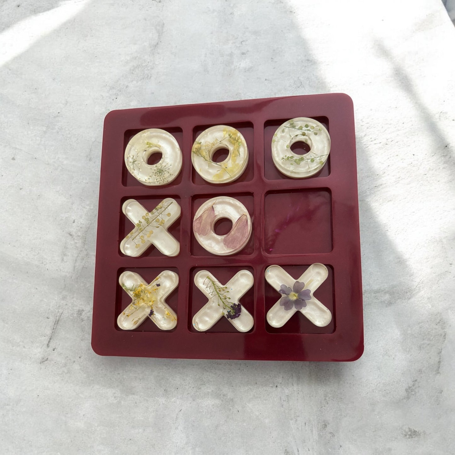 Large Tic Tac Toe Board- Pressed Flowers in a color background