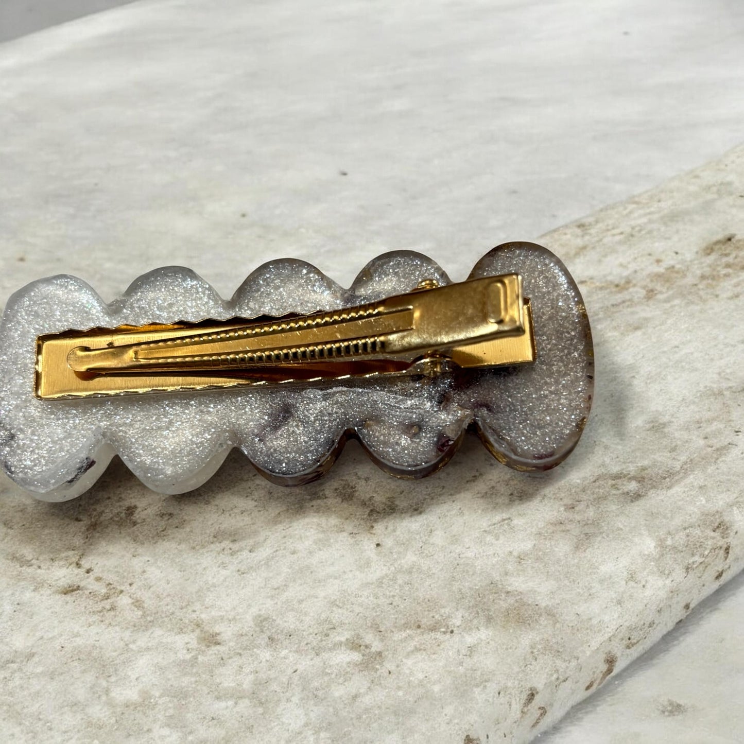 Floral Hair Clip- Dried Rose Petals and white mica powder