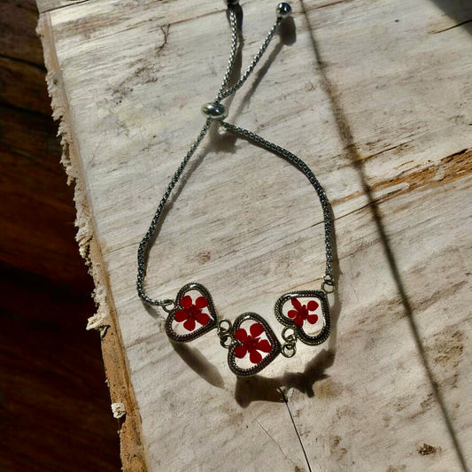 Stainless Steel Floral Adjustable Bracelet with Forget Me Knots Flower (3 flowers , silver color)