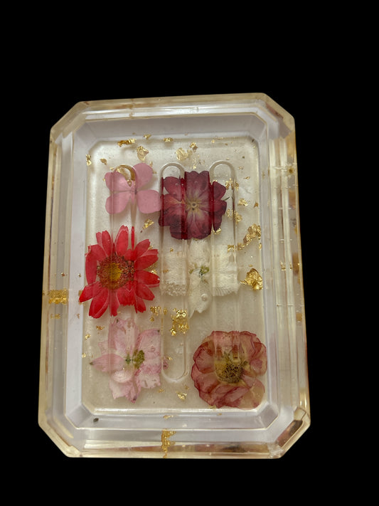 Soap Dish-Red and Pink Flowers and White Background