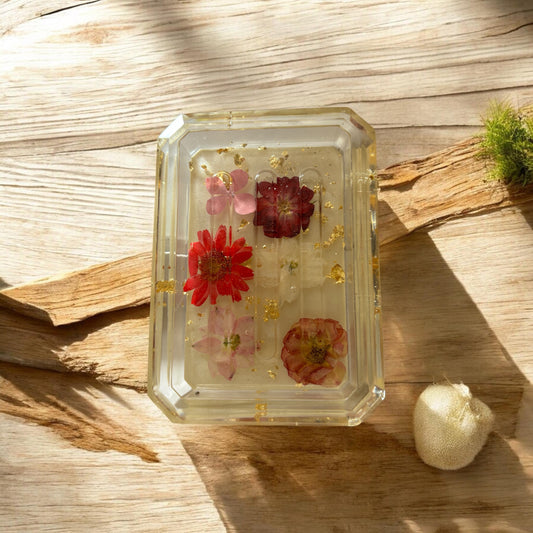 Soap Dish-Red and Pink Flowers and White Background
