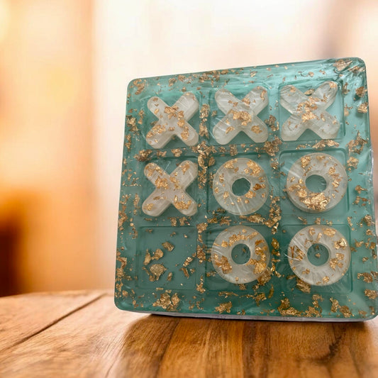 Large Tic Tac Toe Board- Gold Foil Leaf with a green background