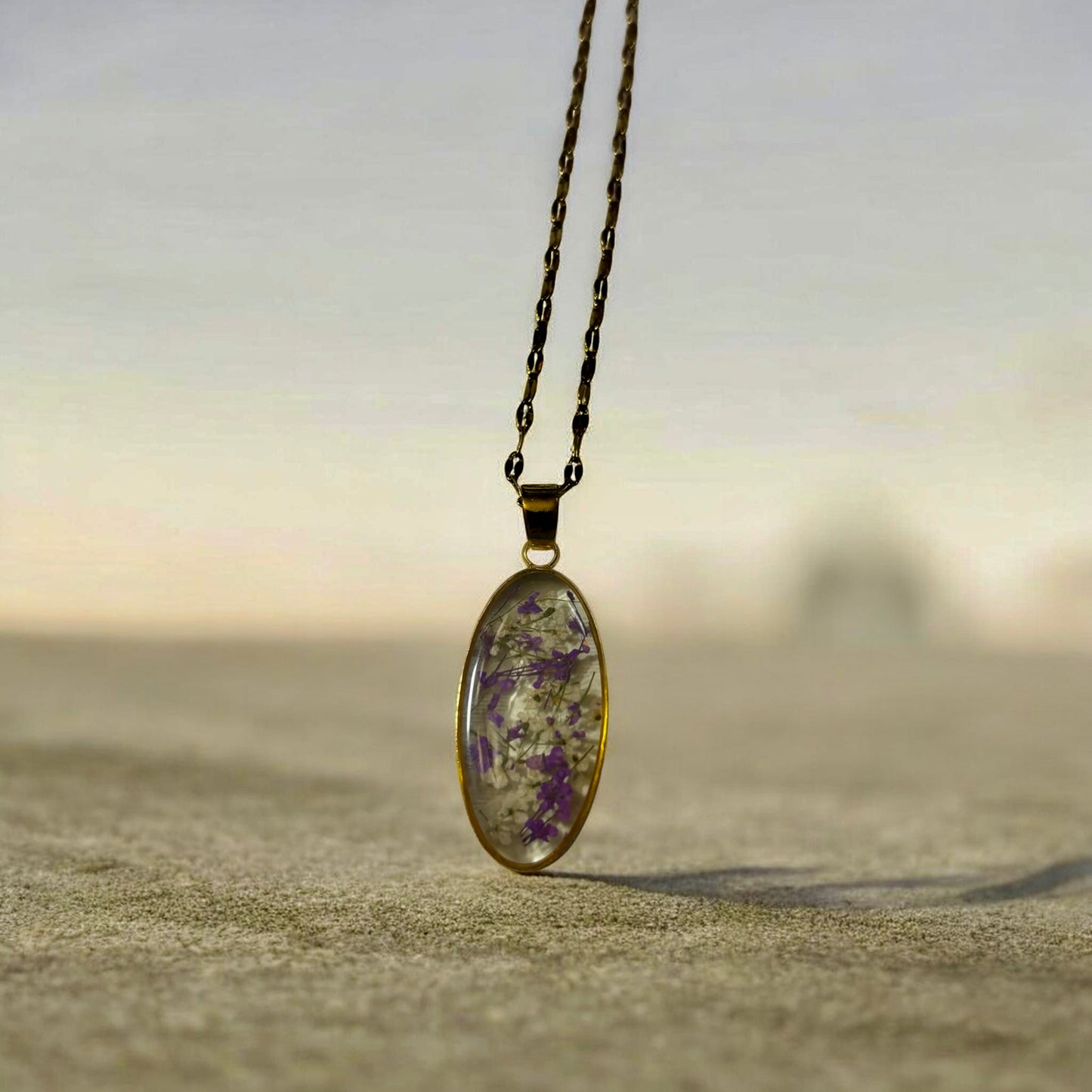 Necklace- Purple and White Flowers