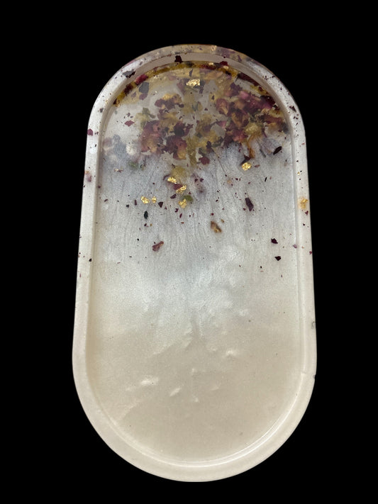 Tray- Floral Tray Red and Yellow Rose Petals with Gold Flakes and White Background