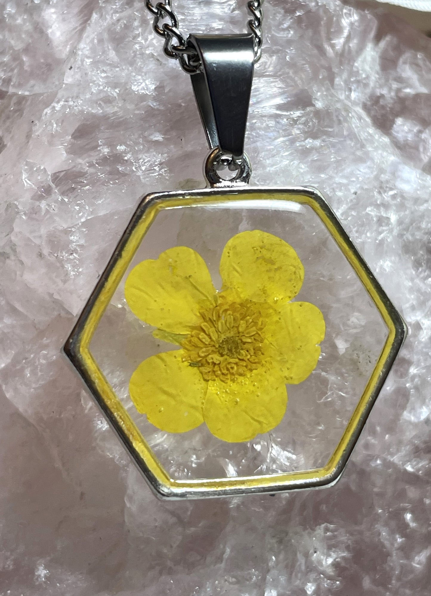 Necklace-Yellow Buttercup Hexagon Pendant