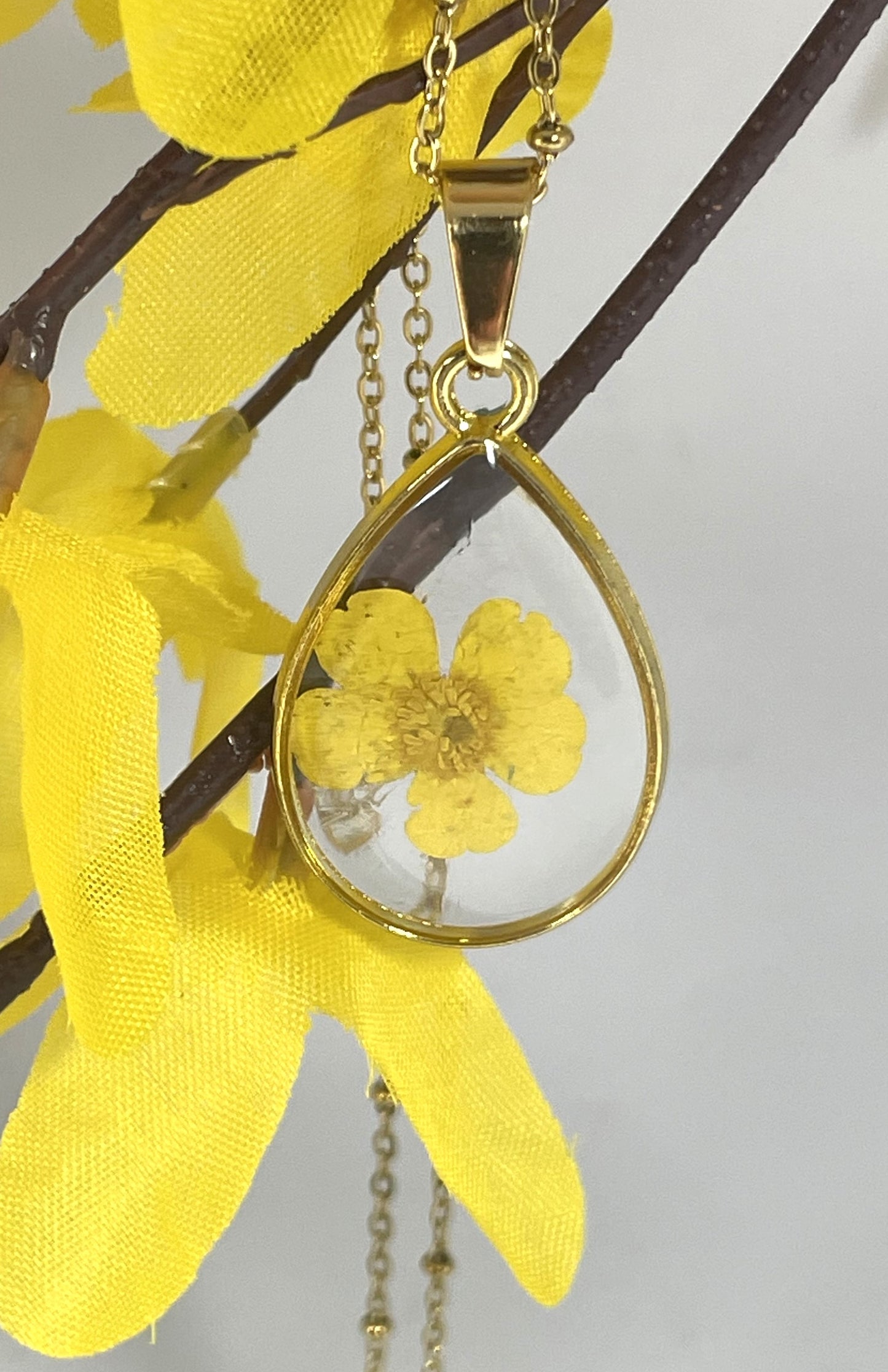 Necklace- Yellow Buttercup Tear Drop Pendant