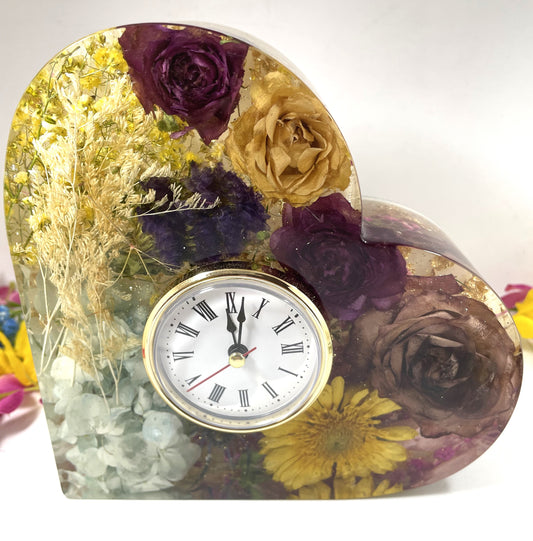 Clock- Floral Heart Shaped Self Standing Roses and Hydrangeas