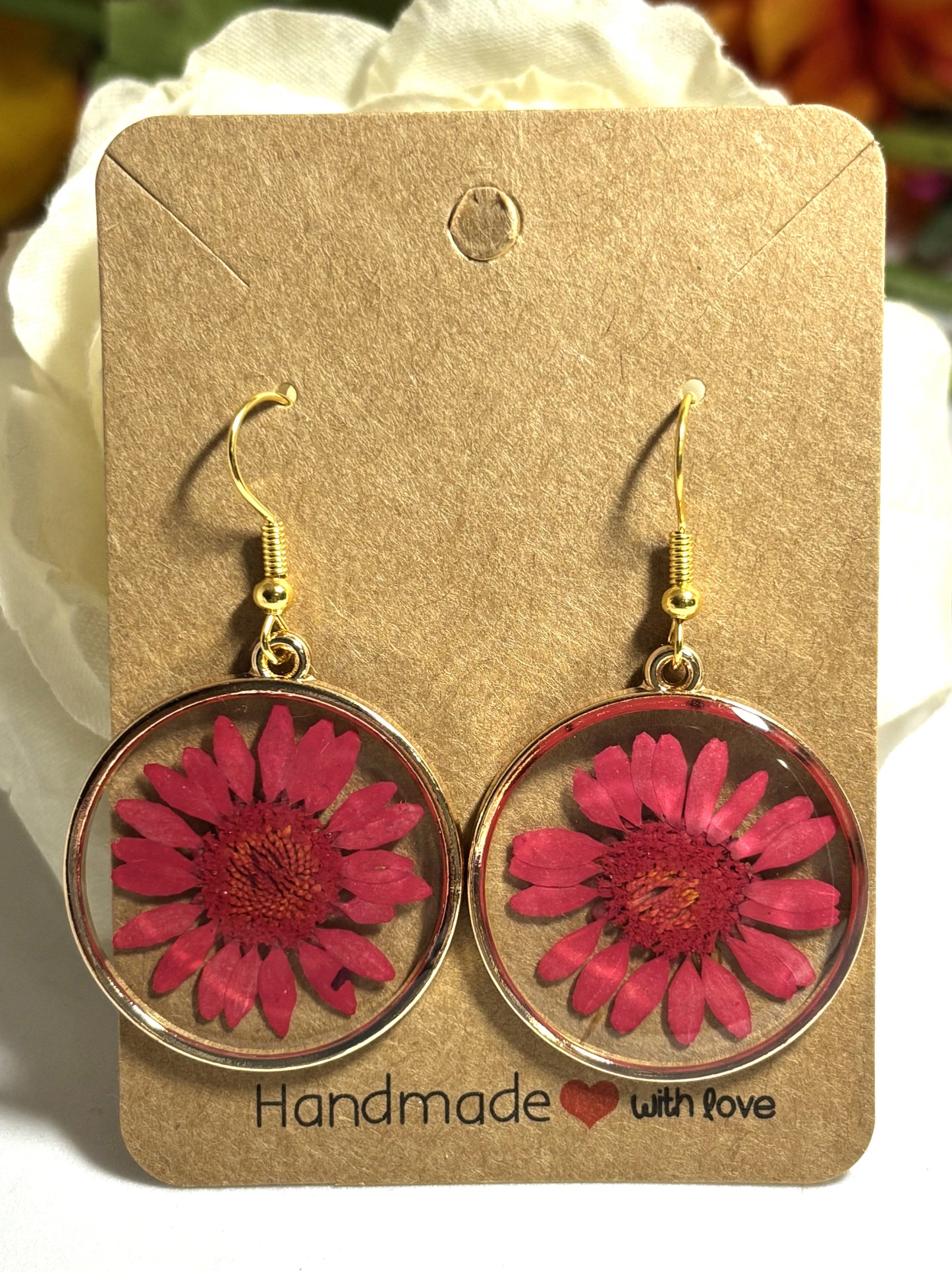 Earrings- Red Daisy Flower