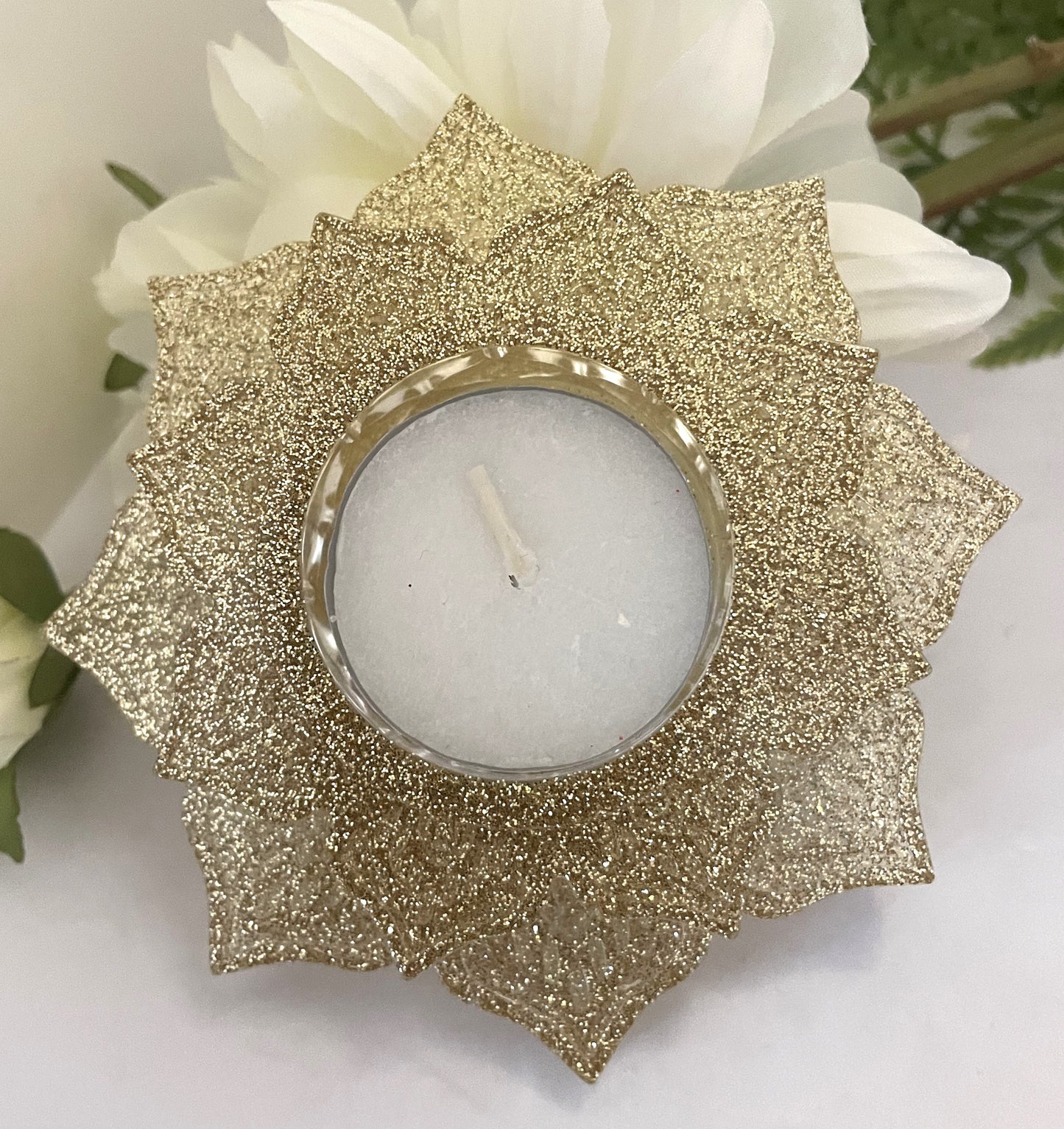 Candle- Lotus Shaped Tealight Gold Glitter