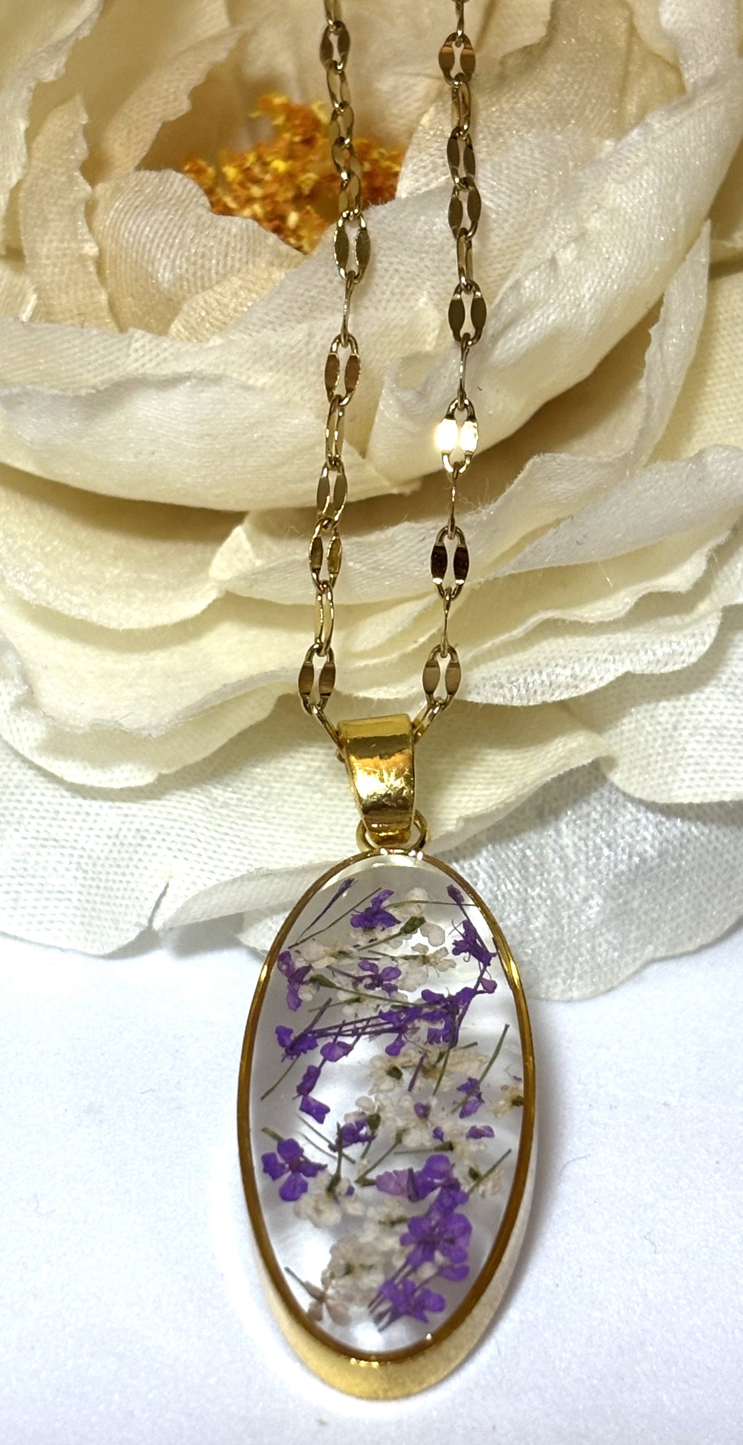 Necklace- Purple and White Flowers