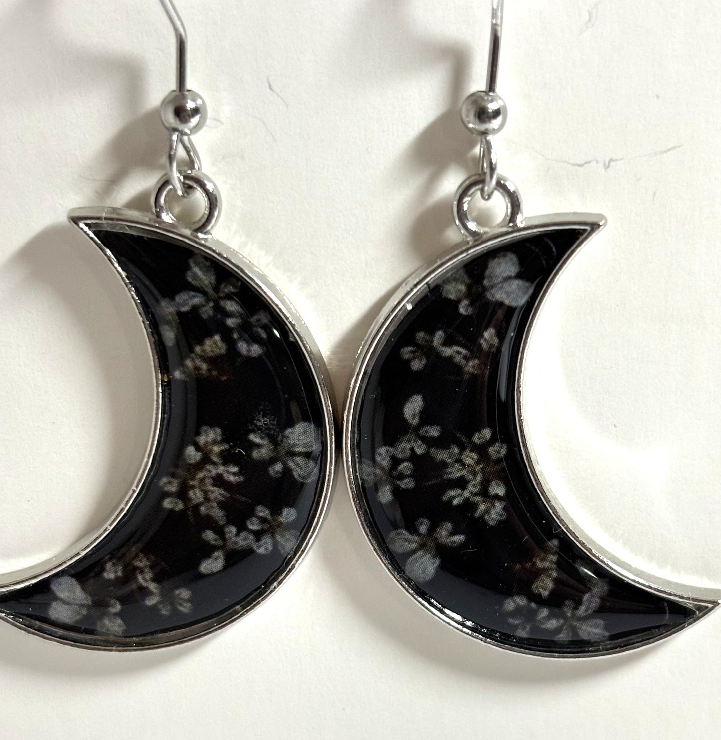 Earrings- Black Floral Moon Shape