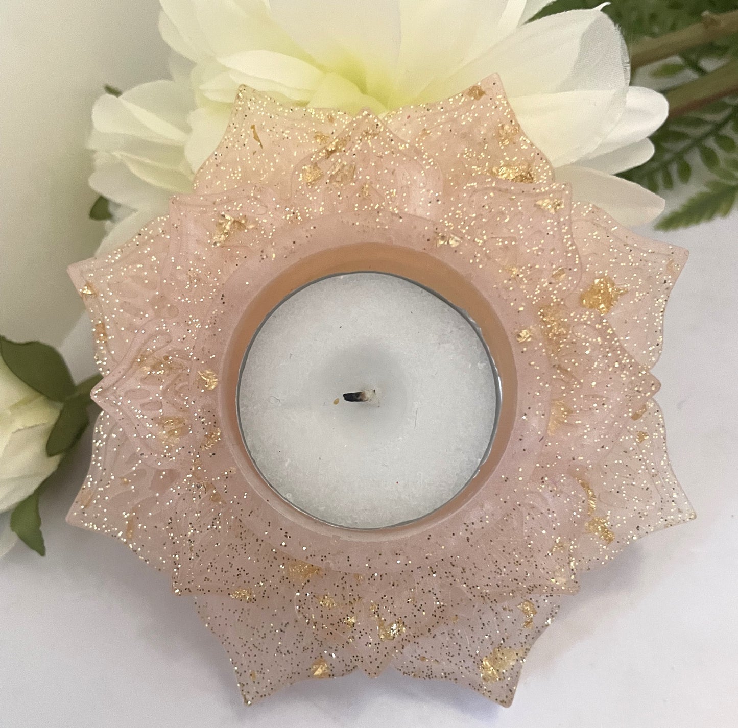 Candle- Lotus Shaped Pink and Gold Foil Leaf