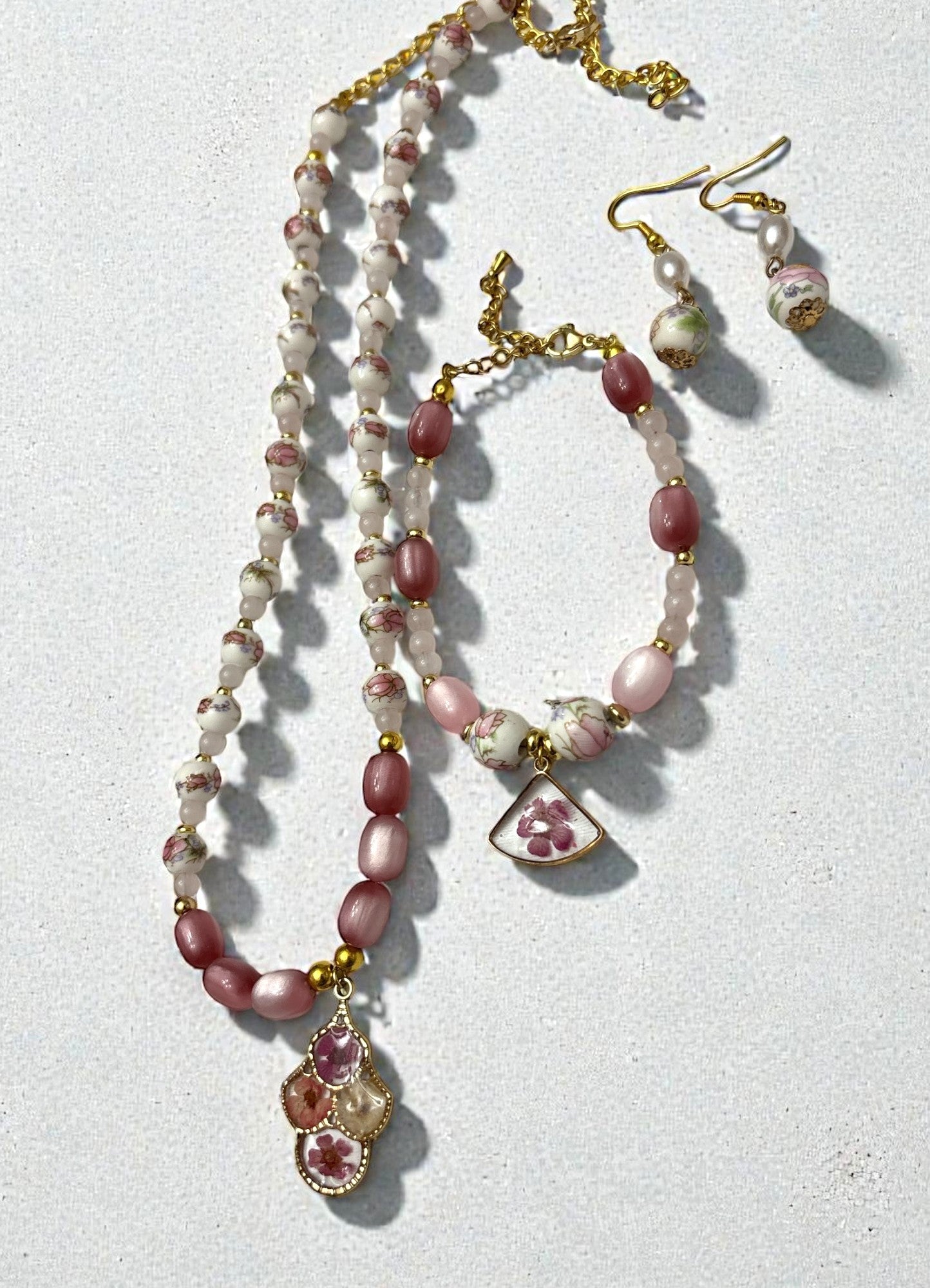 Necklace- Pink Floral Porcelain Set