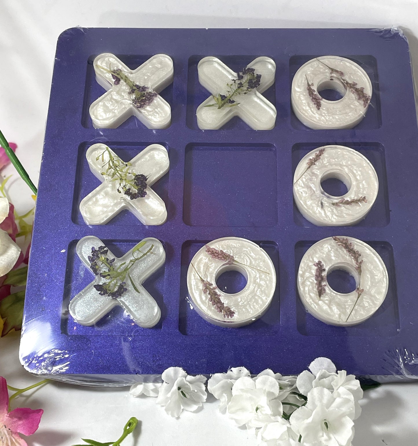 Large Tic Tac Toe Board- Floral board with Purple Background