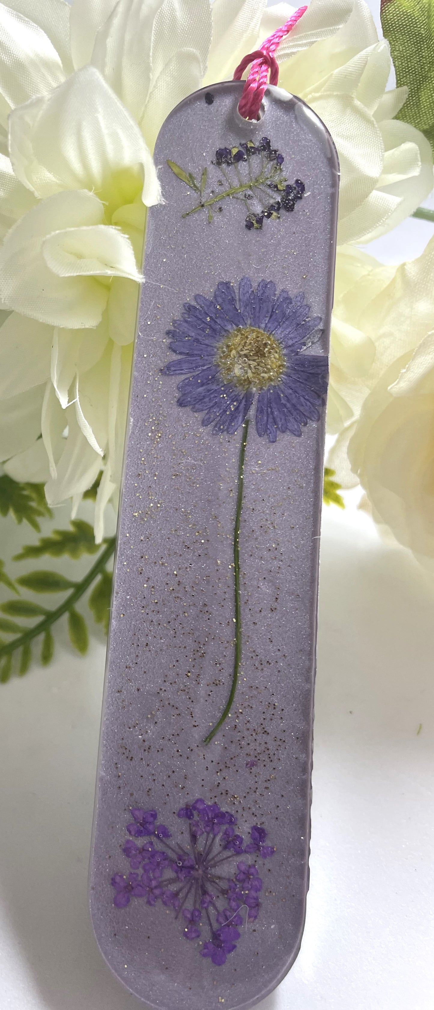 Bookmark- Purple Pressed flowers with purple background (Floral Accessories)