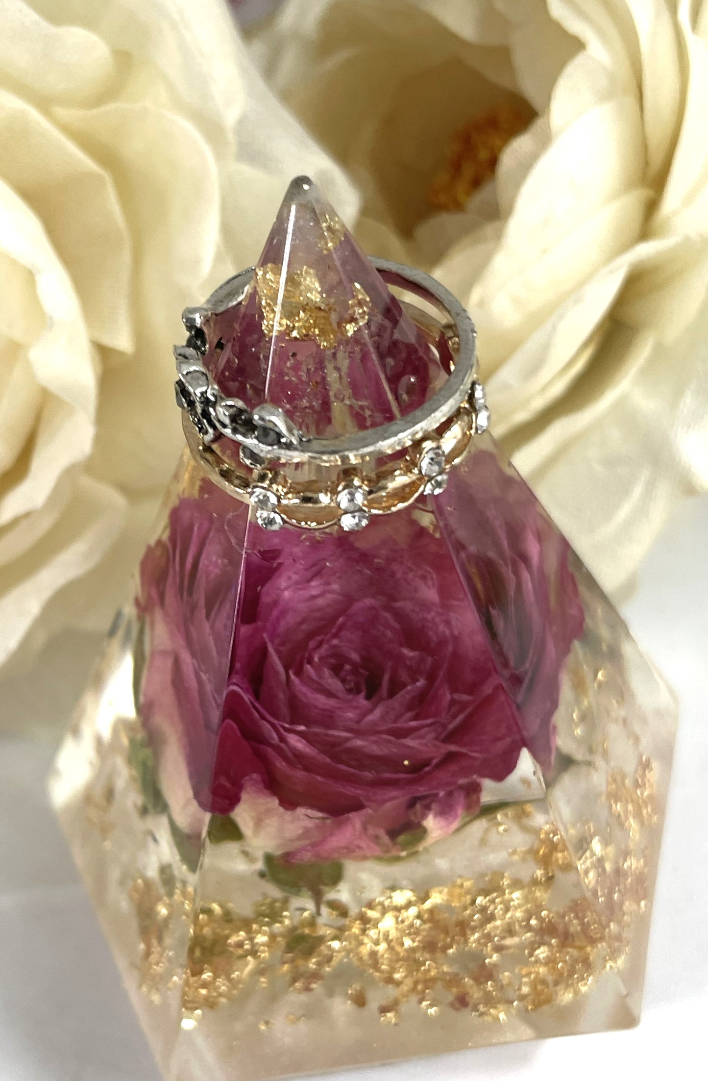 Ring Holder- Pink Rose and Gold Foil