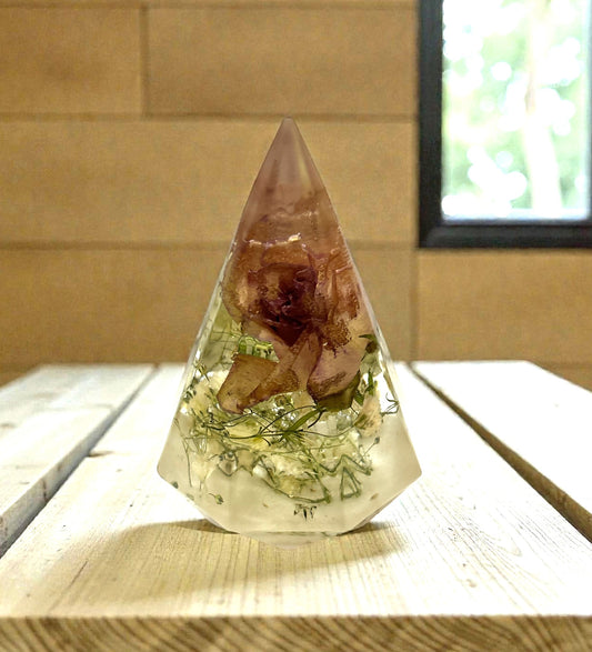 Ring Holder- Pink Rose, White Baby's Breath and Gold Foil