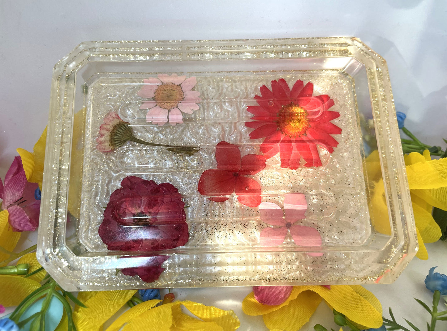Soap Dish- Red Flowers and White Background