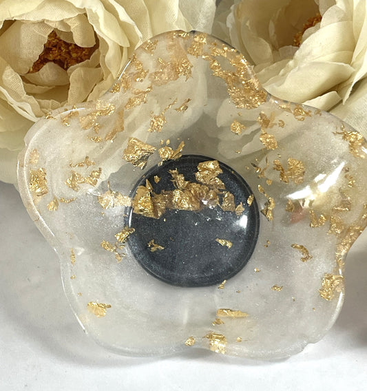 Tray-Flower Shaped Trinket Tray Black, White & Gold Foil