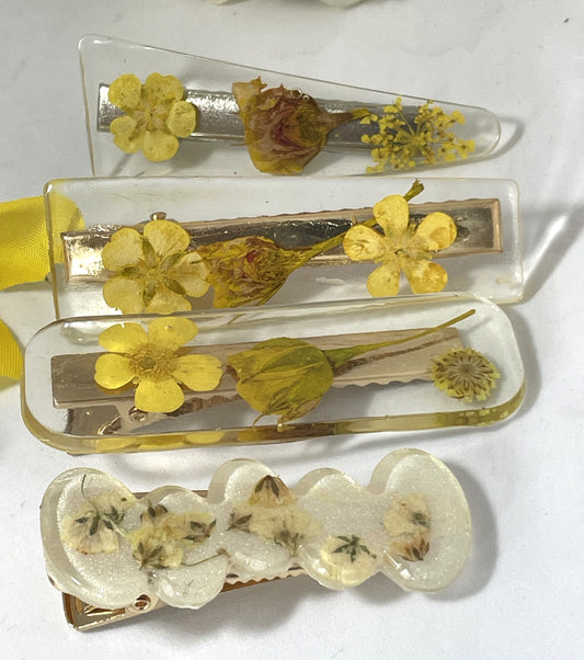Hair Clips - Yellow Flower Barrettes (Set of 4)