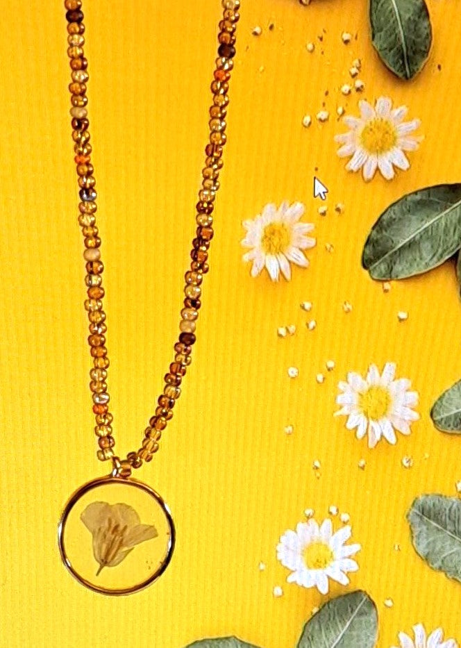 Necklace- Beaded Yellow Rose